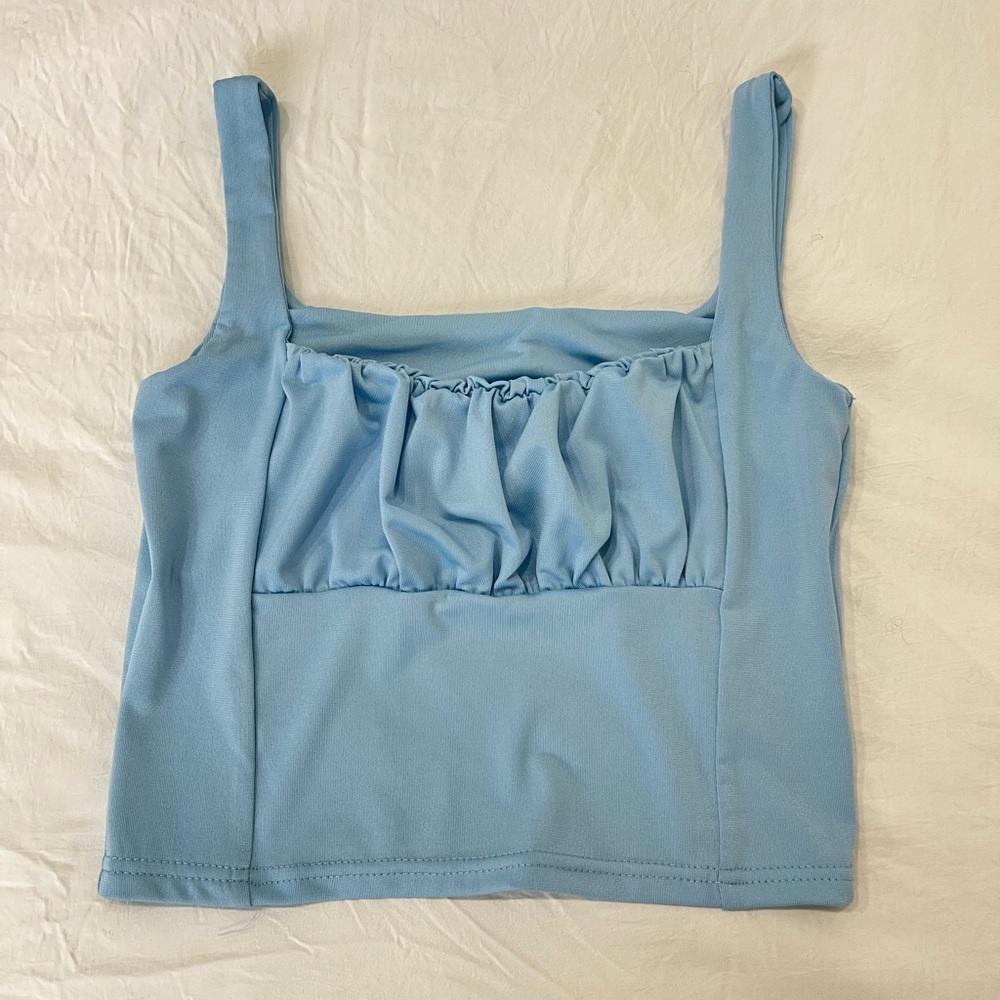 Blue scrunched bust cami top